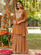 Janasya Women's Brown Georgette Embroidered Straight Kurta With Sharara & Dupatta Set